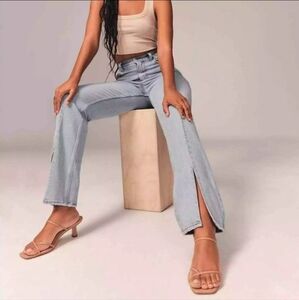Abercrombie & Fitch 90s Straight Ultra High Rise Split Hem‎ Jeans Sz 34/18 Short